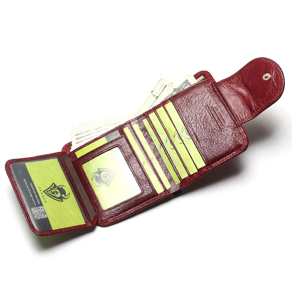 Kopen Tauren Vrouwen Wijn Rood Portefeuilles 100% Echt Lederen Portemonnees Olie Koe Lederen Hasp Korte Retro Designer Kleine Voor Dames Vrouwelijke