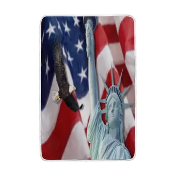 

American Flag Bald Eagle Statue of Liberty Blanket Soft Warm Cozy Bed Couch Lightweight Polyester Microfiber Blanket