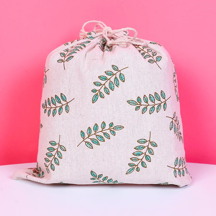 Мультфильм белье хлопок Drawstring сумка 28x26 23x18 15x12 см мини прекрасный кот Для женщин Сумка дорожная домашнего хранения подарочная упаковка для ювелирных изделий сумка - Цвет: Leaf 28x26cm