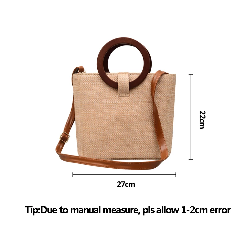 Fashion Women Hot Beach Straw Bags INS Popular Autumn Female Wooden Ring Weave Handbag Casual Lady Knitted Shoulder Bag SS3423 (1)