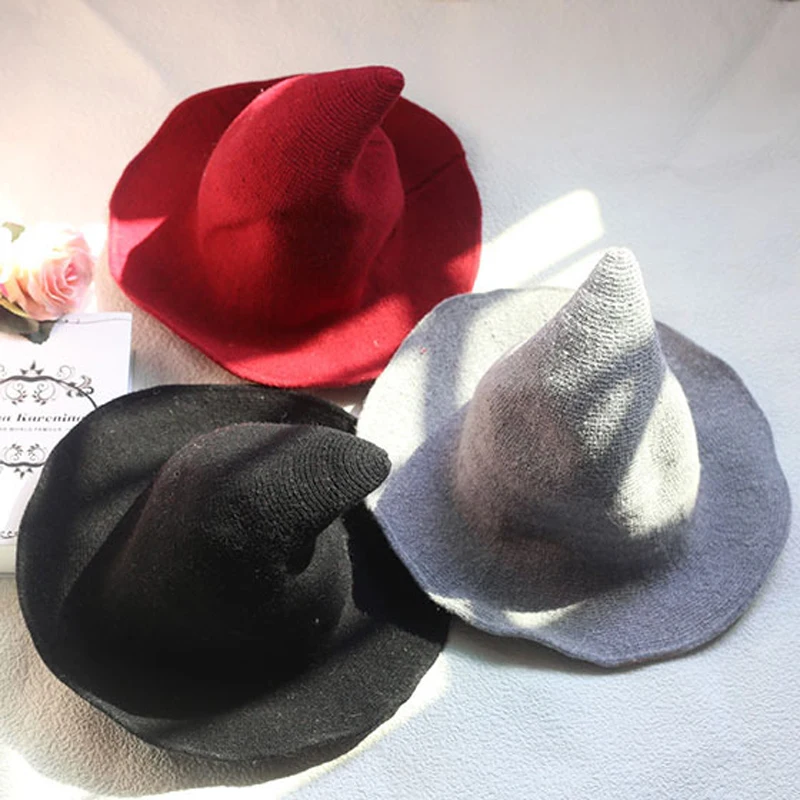 Шерстяная шапка вязаная Рыбацкая шляпа Женская мода ведьма шляпа остроконечная раковина ведро шляпы для вечеринки по случаю Дня Рождения Хэллоуин аксессуары