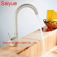 Поворотный белый мраморный камень горячей и холодной воды Кухня раковина кран живопись крепление на платформу кухни смесителя