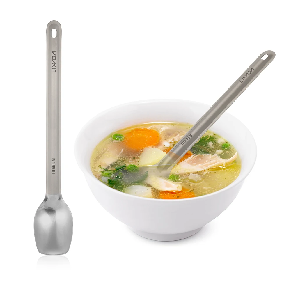Lixada Titanium Long Handle Spoon Outdoor Portable Dinner Spoon Cutlery Camping Backpacking Picnic Outdoor Tableware