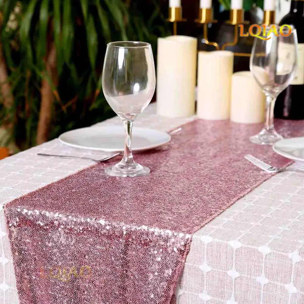 Новинка, свадебные украшения, скатерти 30x180 см(12x72 дюйма), Золотое и серебряное шампанское с блестками, скатерти с флагом - Цвет: Pink Gold