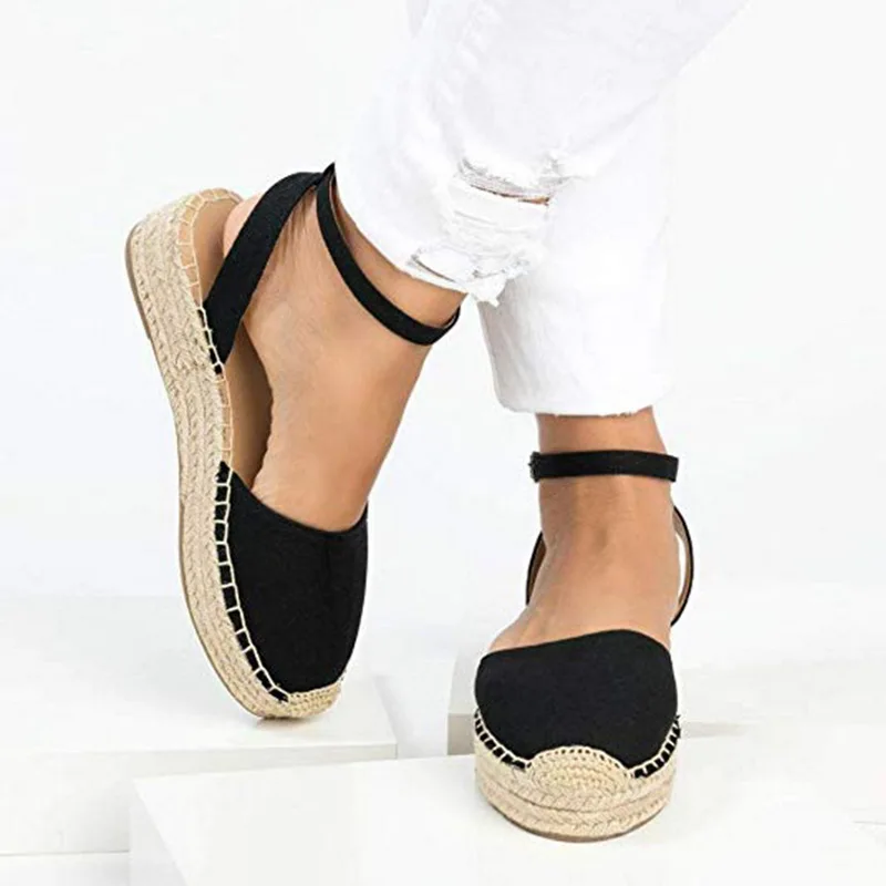 

Women's Casual Thick-Bottom Strap Sandals Ladies Hemp Woven Flat Sandals