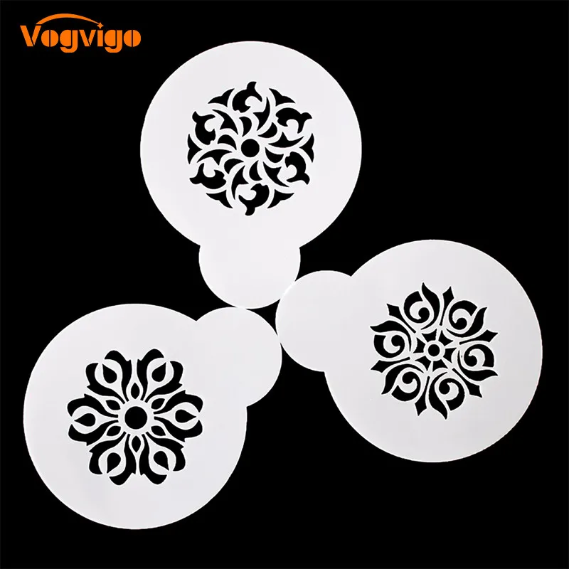 

VOGVIGO New Cake Decorating Tools Coffee Mold Garland Mold Fancy Coffee Printing Model Mould Thick Cafe Foam Spray Template 3PCS
