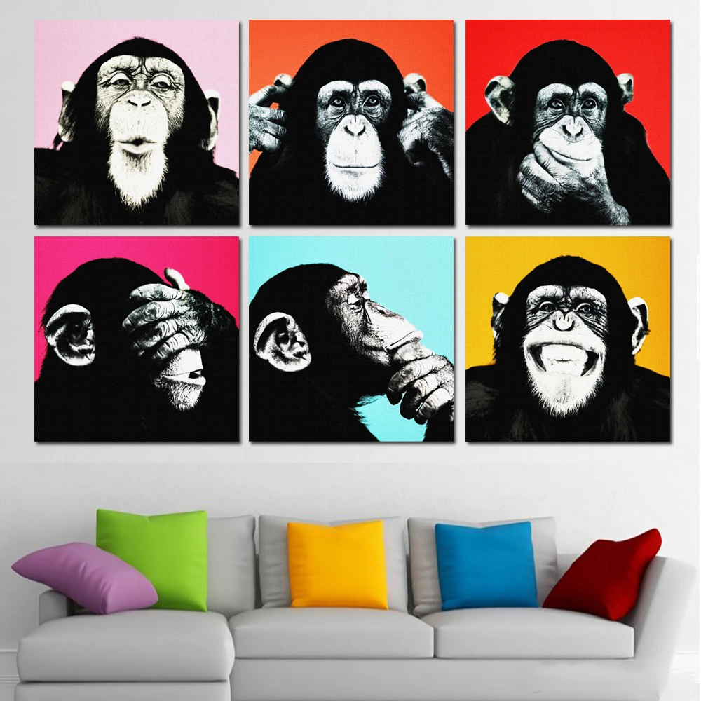 Six Monkeys print oil painting on canvas By Andy Warhol Wall art pictures paintings for home