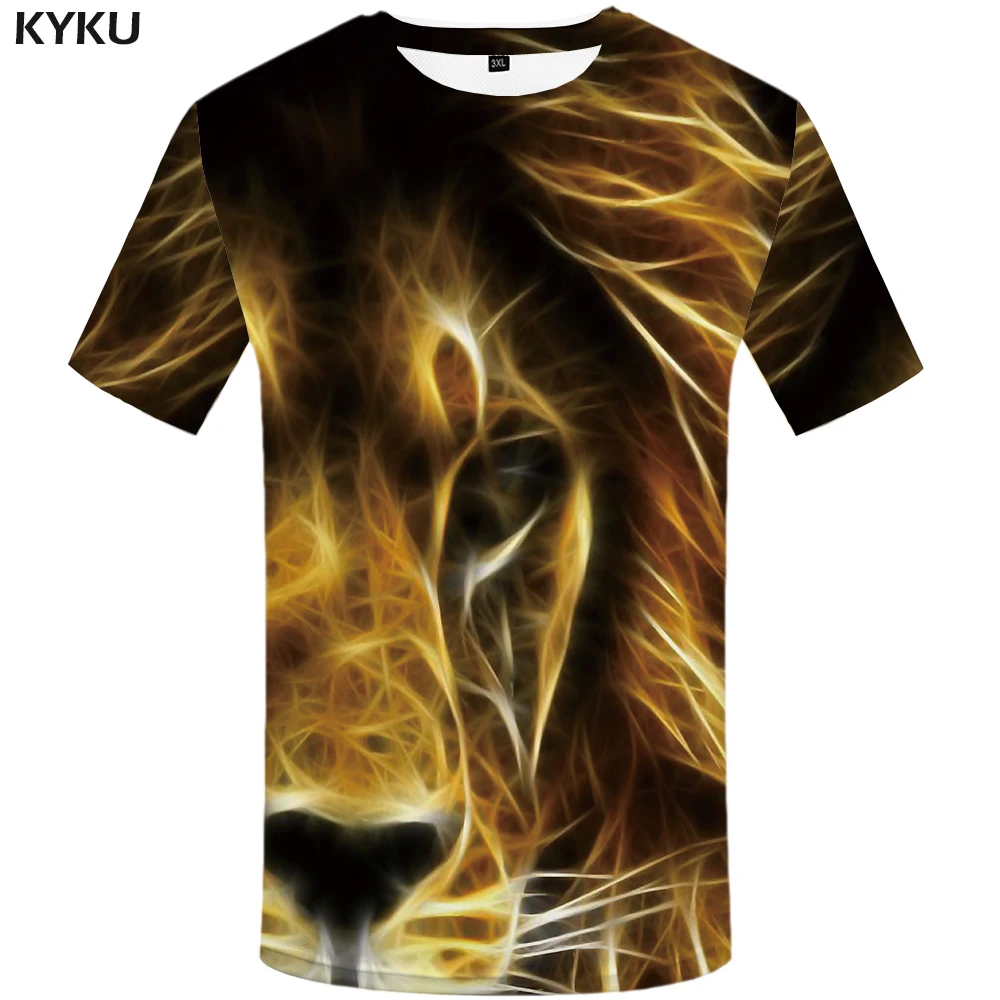 Мужская флуоресцентная футболка KYKU зеленая с рисунком льва лето 2019|brand t-shirt|t-shirt