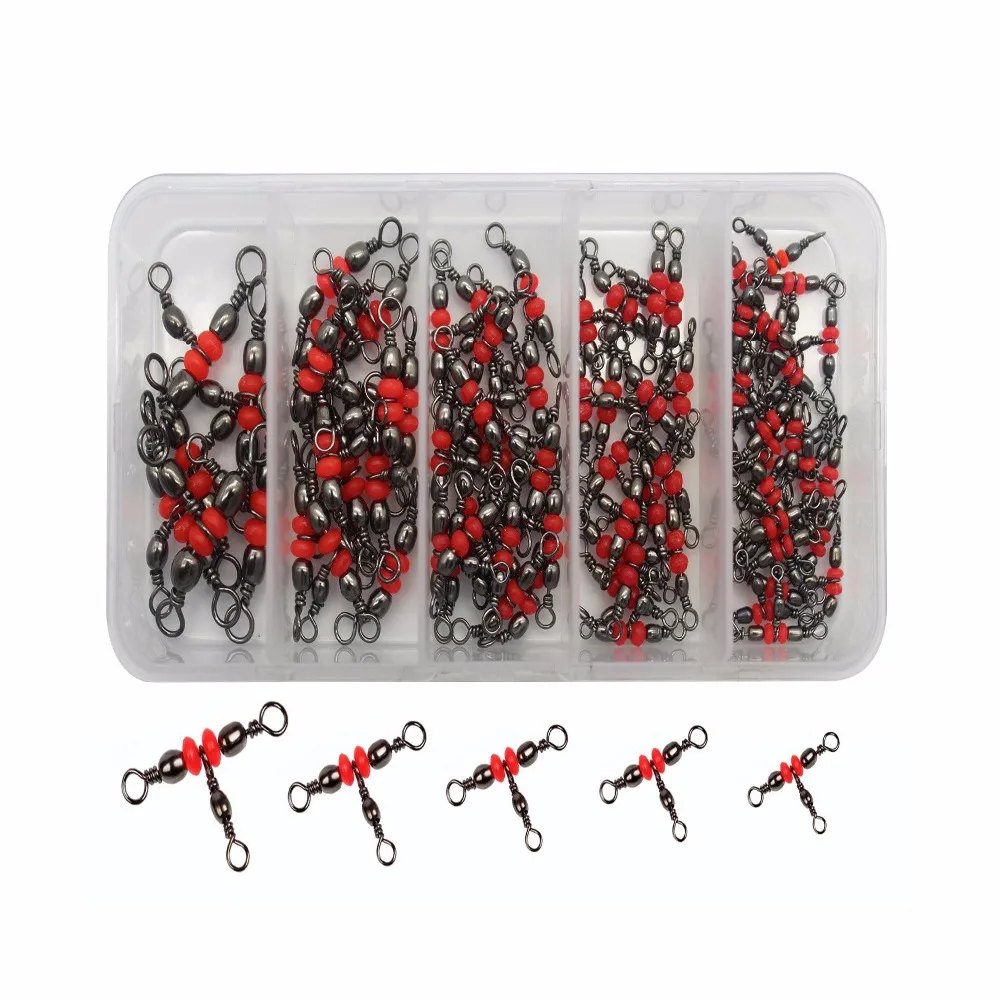 80pcs/box Three Way 3 Way Crossline Barrel Swivels Red Brass Fishing