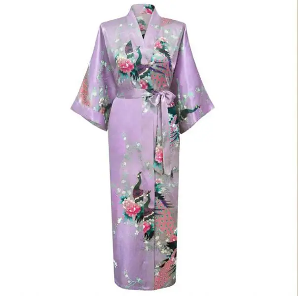 Размера плюс XXXL Для женщин Длинные сексуальный халат кимоно для невесты или подружки невесты ночь выросли халаты для летнего отдыха; одежда для сна ночная рубашка RB004 - Цвет: Long Light Purple