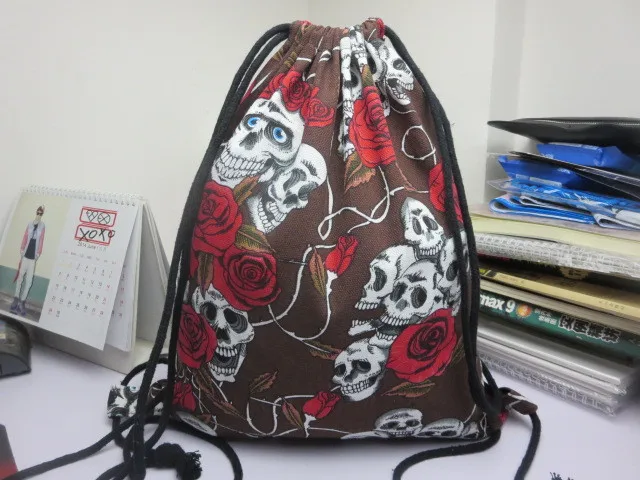  Cotton Linen Storage Package Shoes Bag Drawstring bags Unisex skull 3D Printing Organizer Portable Women's Backpack (2)