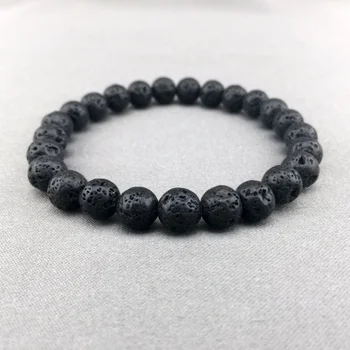 

2017 Special Offer Strand Bracelets Women Stone Stainless Steel Round Trendy New Design Lava Beaded Stretch Bracelet