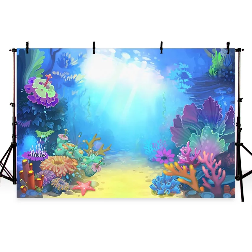 

MEHOFOTO Little Mermaid Under Sea Bed Castle Corals Ariel Princess Photography Backdrop Baby Party Birthday photo background