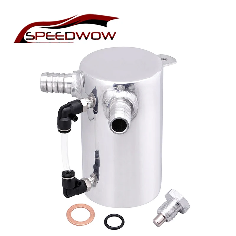 Aluminum Universal Car Engine Oil Catch Tank Reservoir Breather Can Silver 500ml