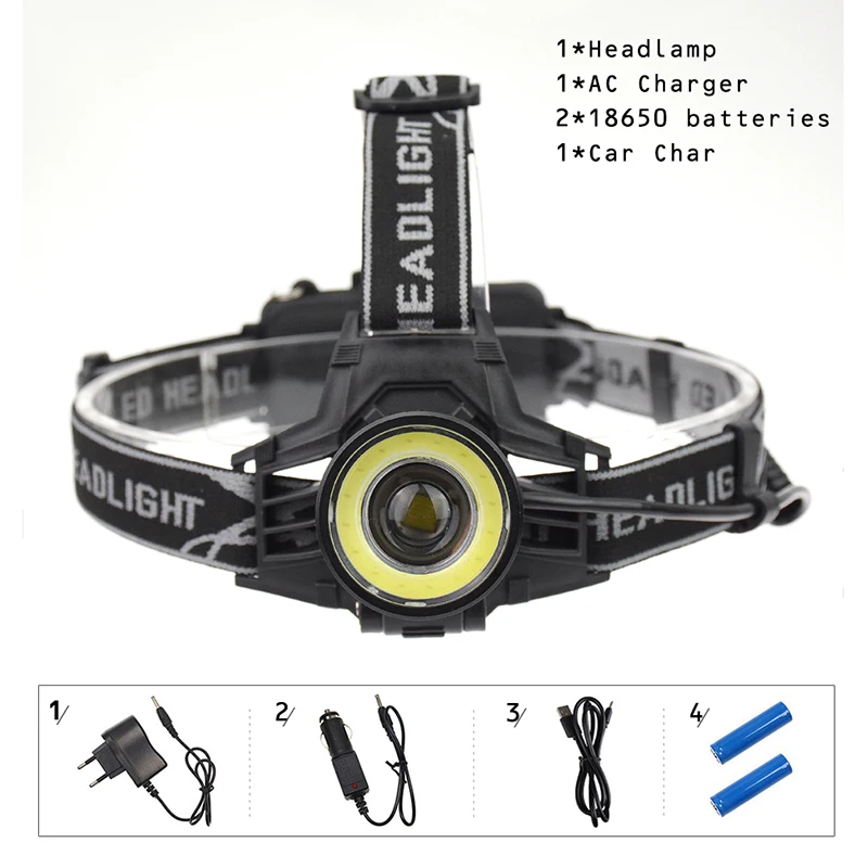 

Zonyee LED Headlamp 4 Modes Zoomable LED Headlight Camping Head Torch CREE XM-L T6+COB LED Hunting Head Lights Lantern Fishing