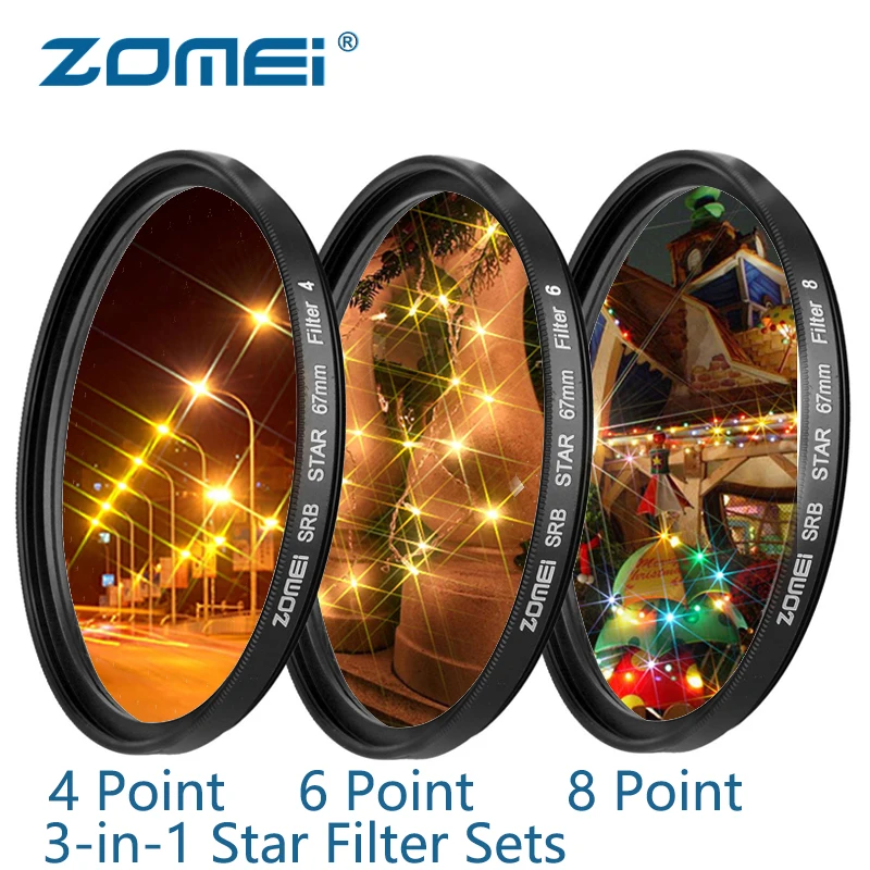 

Zomei Star Filter 3 in 1 Sets 4 point 6 point 8 point Star Filter Lens Kit for Canon Nikon Sony Olympus DSLR Camera Accessories