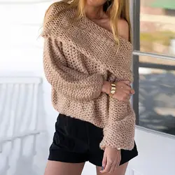 Invierno 2019 свитер женский однотонный вязаный с открытыми плечами свитер длинная втулка пуловер Abrigos Mujer отправлен в течение 36 часов