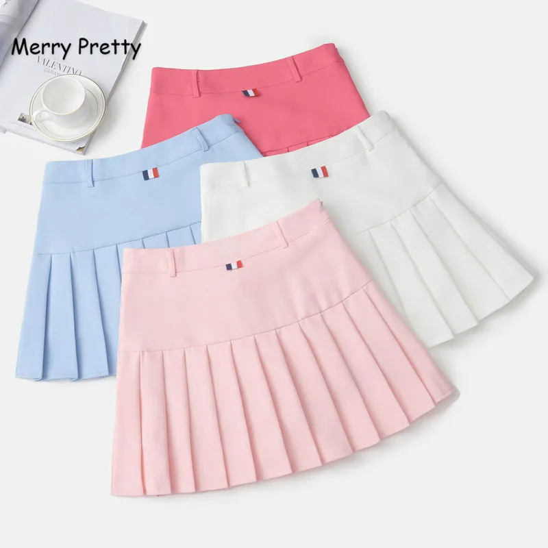 

Merry Pretty New Japanese Preppy Pleated Skirt Womens High Waist Short Mini Skirts Candy Color A-Line Skater Skirt Female Saia