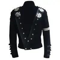 Impersonator Michael Joseph Jackson Costumes Jacket Stuff BAD Black With Silver Eagle Badges Punk Metal woolen Clothing 2