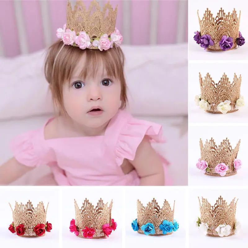 

2019 New Toddler Baby Kids Girls Crown Headband Babies Kid Girls Princess Floral Tiara Lace Wedding Headwear Flower Accessories