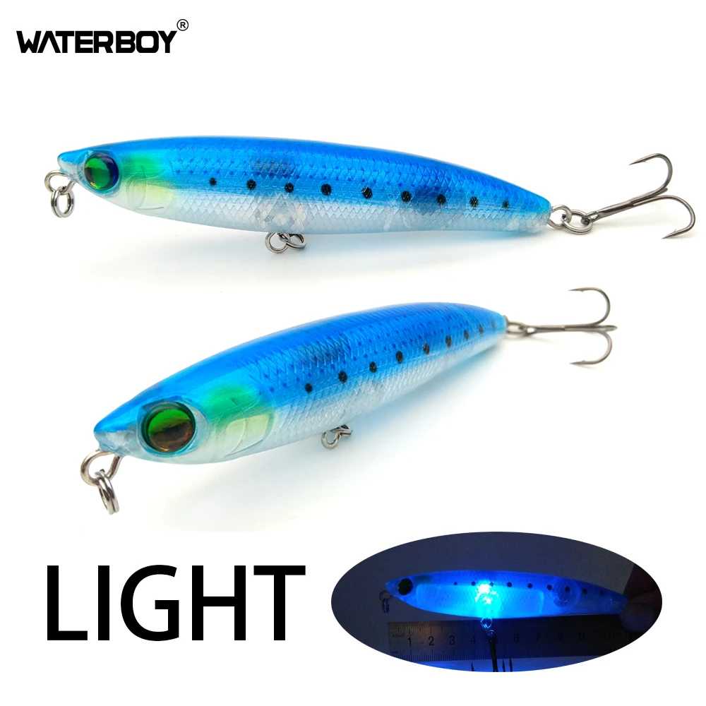 WATERBOY 11cm 20g Flashing LED Light Pencil Fishing Lure Treble Hook Electronic Luminous Fish Lamp Bait Stickbait Factory Price