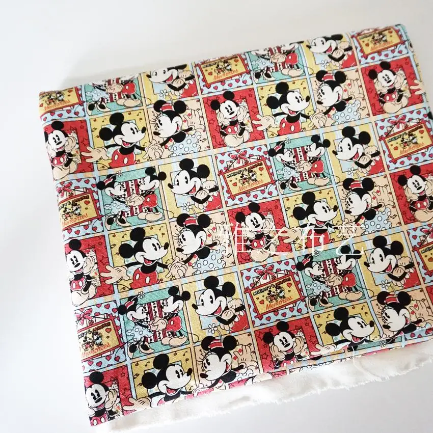 

90*143cm Mickey Minnie Cotton Canvas fabric printed cartoon For Sofa Curtain Bag Shoes Home Decoration Material Coffee Tissue