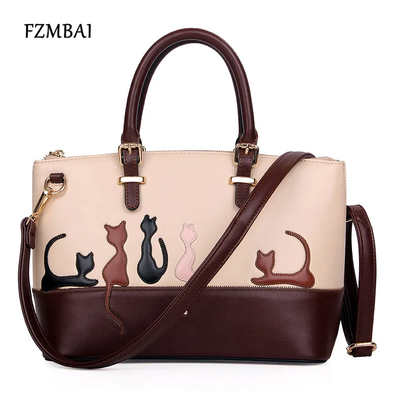 

FZMBAI Women cute cat handbag autumn and winter lady PU leather brief bags fashion women's messenger bag