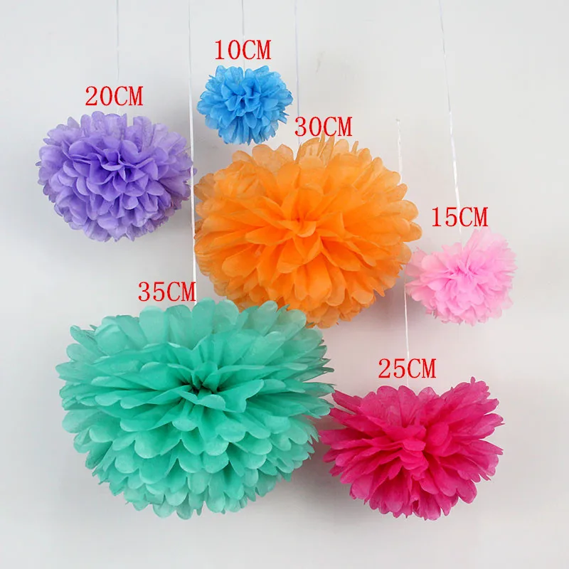 

Hot 1pcs 6size pompon Tissue Paper Pom Poms Flower Kissing Balls Home Decoration Festive Party Supplies Wedding Favors balls