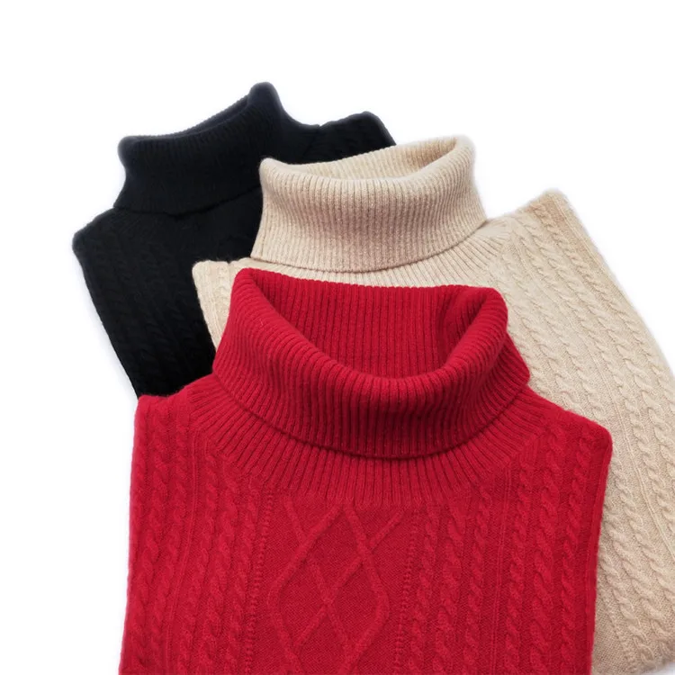  top grade 100%goat cashmere high collar twisted knit women fashion pullover sweater short sleeve so