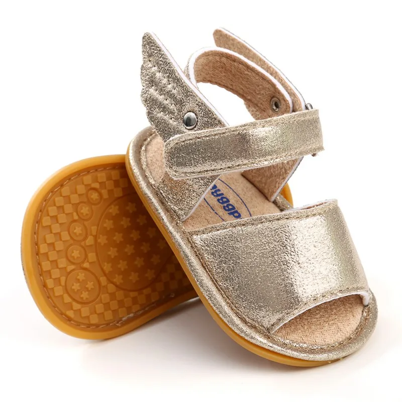 Летняя Детская сандалия для мальчиков и девочек; однотонная модная обувь с крылышками; мягкая детская пляжная обувь на резиновой подошве для новорожденных