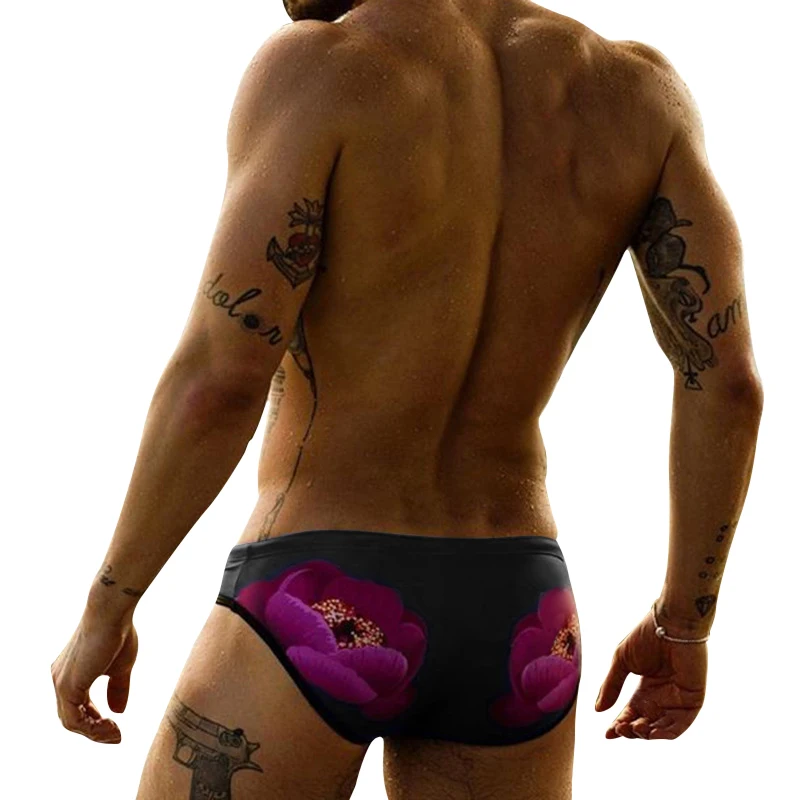 

Men Swim Briefs Flowers Printed Breathable Elastic Cotton beach wear Swimwear Swimsuit
