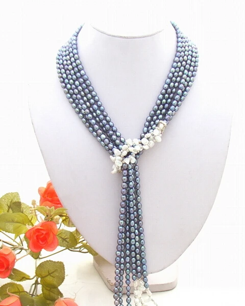 

huij 003533 3Strds Black Pearl&White Reborn Keshi Pearl Necklace