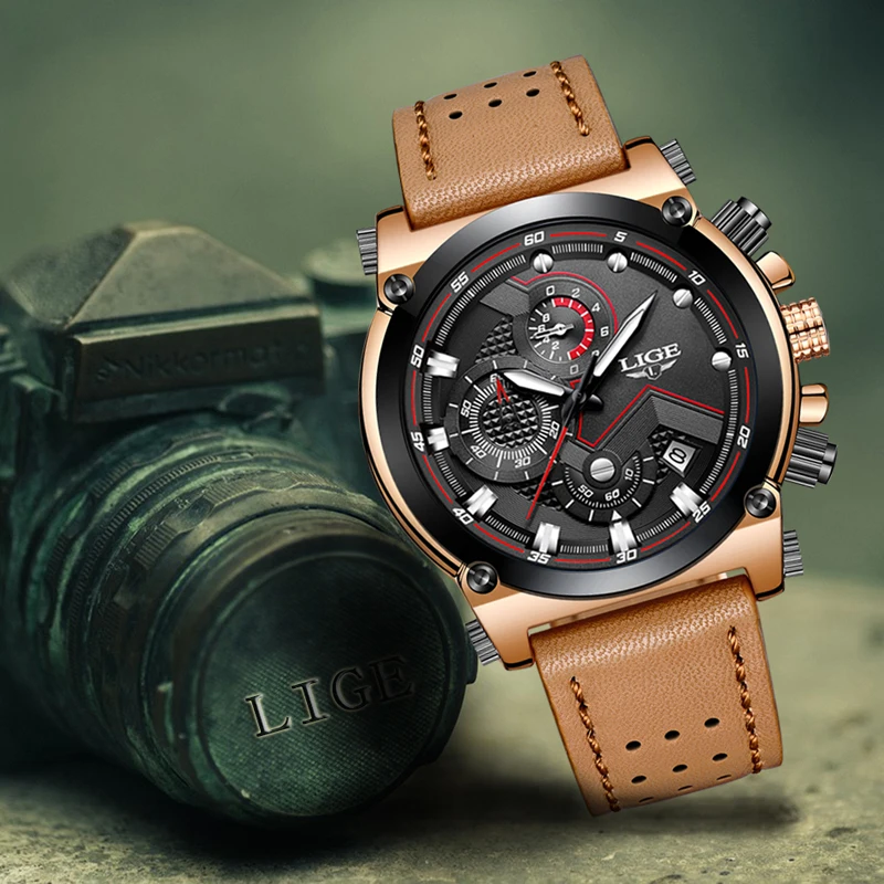 

2018 Reloje LIGE Men Watch Male Leather Automatic date Quartz Watches Mens Luxury Brand Waterproof Sport Clock Relogio Masculino