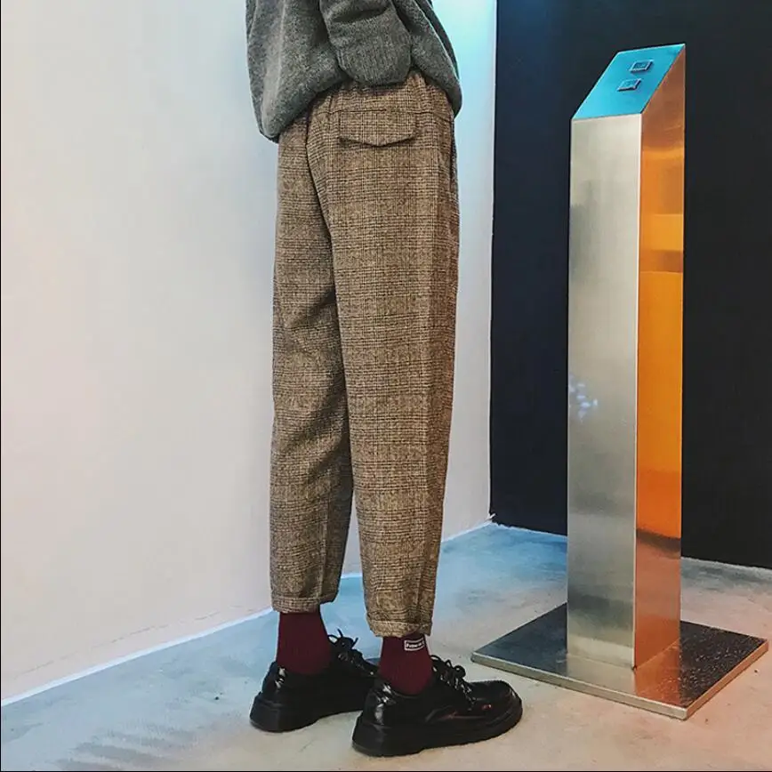 

Spring and autumn new loose Plaid pants Korean version of the straight suit pants Slim feet British hair woolen Harlan trousers