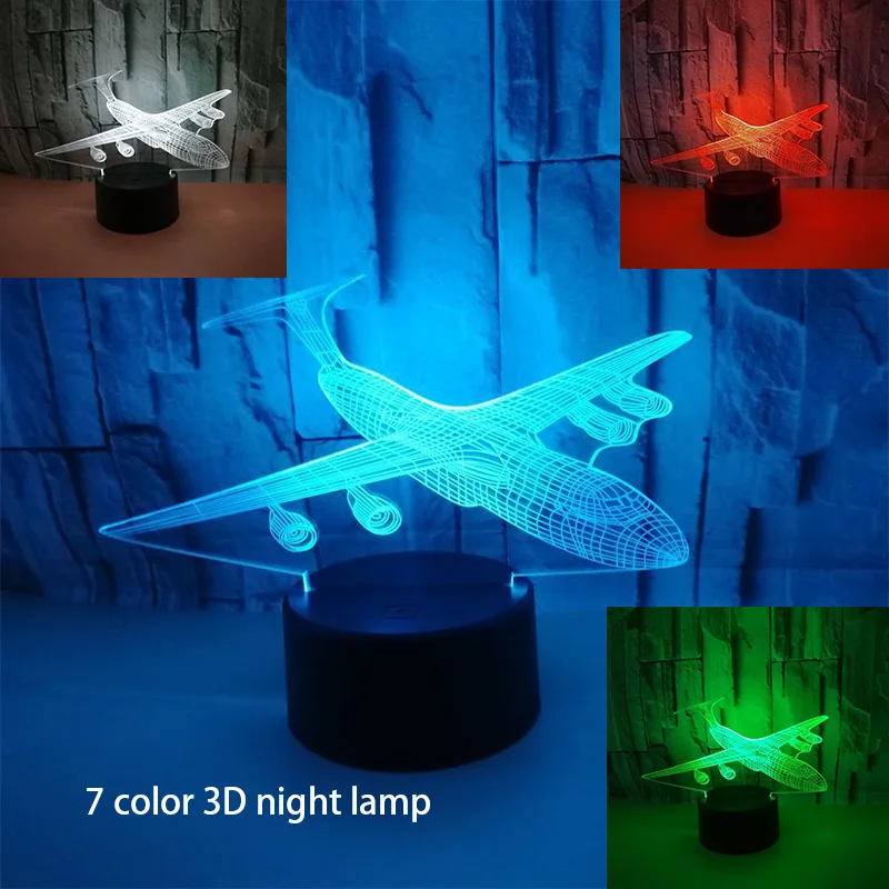 

Airplane Model 3D Light Led Plane Table Lamp Optical Illusion Bulbing Night Light 7 Colors Changing Xmas Birthday Decoration
