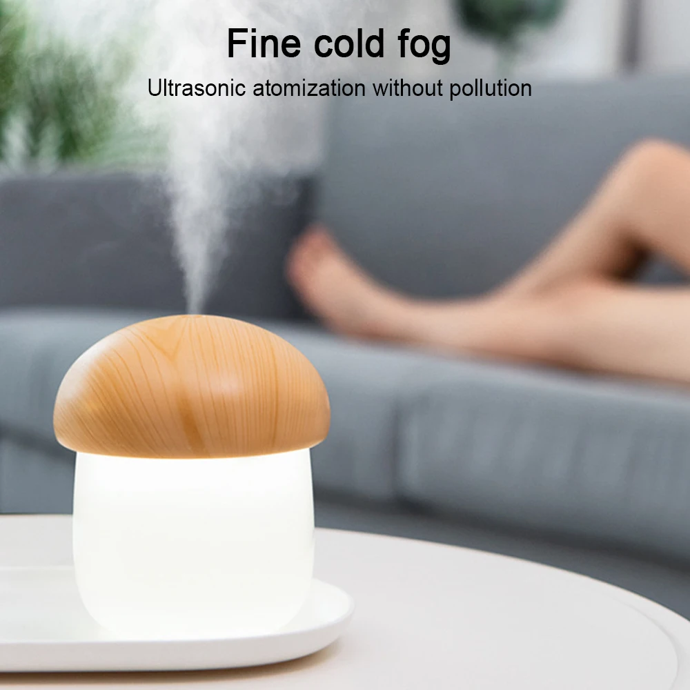 Portable USB Spray Humidifier LED Night Light For Car Office Mushroom ABS Wood Grain Christmas Home Decor Atmosphere Sleep Lamps (8)
