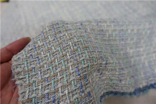 

Free ship beige weaved with ribbon tweed fabric 59" width by 1 meter
