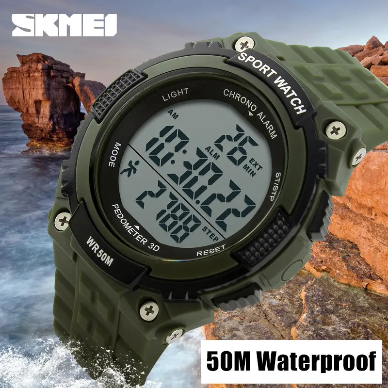 SKMEI шагомер цифровые часы Для мужчин спортивные Running S Водонепроницаемый Военная