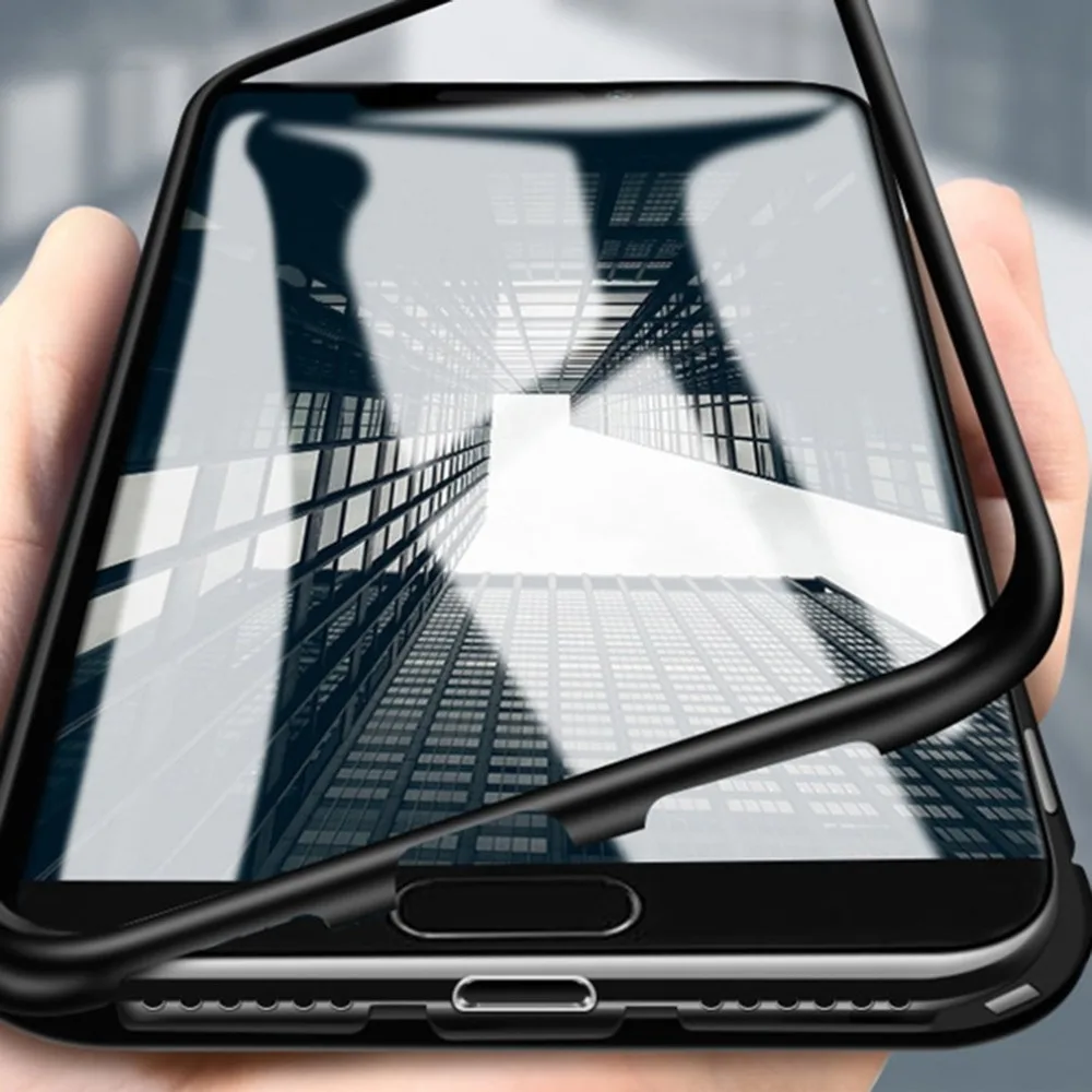 

Metal Magnetic Adsorption Case for iPhone XR XS MAX X 8 7 Plus+ Tempered Glass Back Magnet Cover for iPhone 6S Plus Storage Case