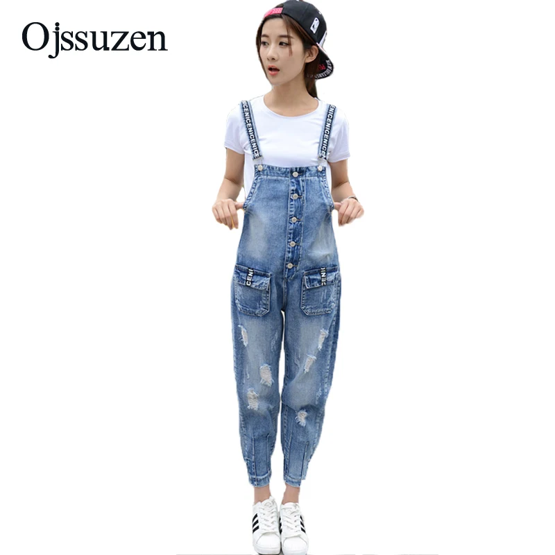 

Ripped Ladies Jeans Overalls Jumpsuits 2018 Summer Female Rompers Plus Size Denim Jumpsuit For Women Vintage Jeans Jumpsuit