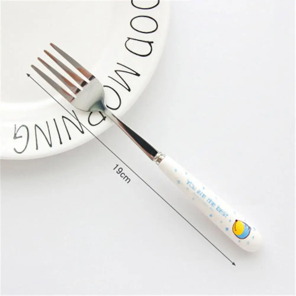 Stainless Steel Spoon Fork Cartoon Animal Printing Fruit Fork Party Cake Salad Vegetable Forks Children Dinnerware Cutlery - Цвет: 19cm