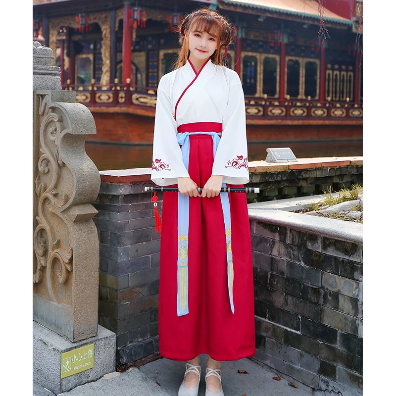 Традиционный китайский народный танцевальный костюм древних женщин и мужчин династии Хан фехтовальщик ханьфу наряд принцессы леди династии Тан одежда - Цвет: Red Women