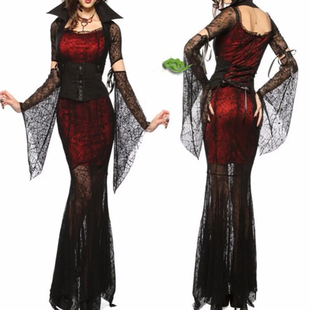 Imixlot Female Banshee Black Lace Vampire Maxi Dress Costume Halloween ...