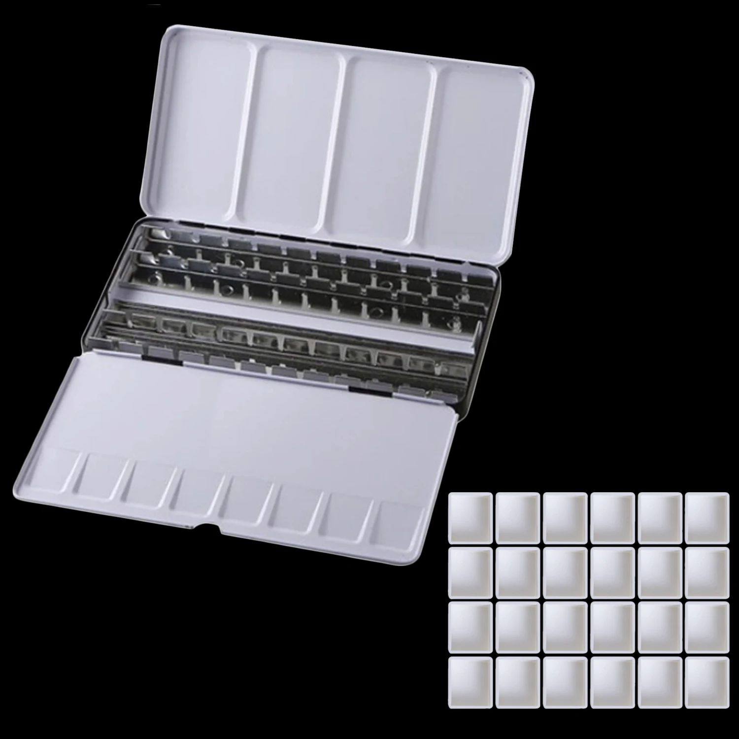 Watercolor Tins Palette Paint Case with 24 Pcs Half Pans For Color Travel Artist