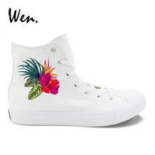 Вэнь дизайнеры тапки для женщин цветы обувь красочные гибискуса цветочный парусиновые Эспадрильи на плоской подошве шнуровк