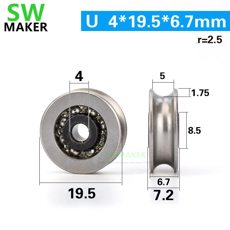 4*19.5*6.7mm U grooved bearing pulley 440C stainless steel rust proof lifting wheel metal wire 10pcs/lot | Обустройство дома
