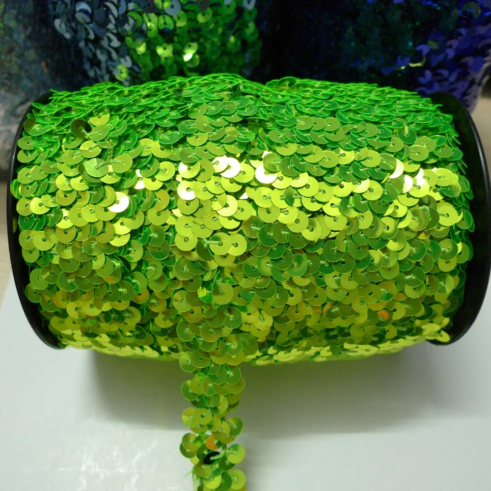 

36 Yards 2 Row 2cm wide Neon Flo Lime Color Elastic Sequin trim Wholesale Yiwu