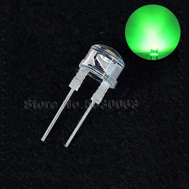 500pcs/lot 8MM 0.5W straw hat Emerald Green LED light emitting diode bright F8 DIP Lamp beads astigmatism Water clear | Лампы и