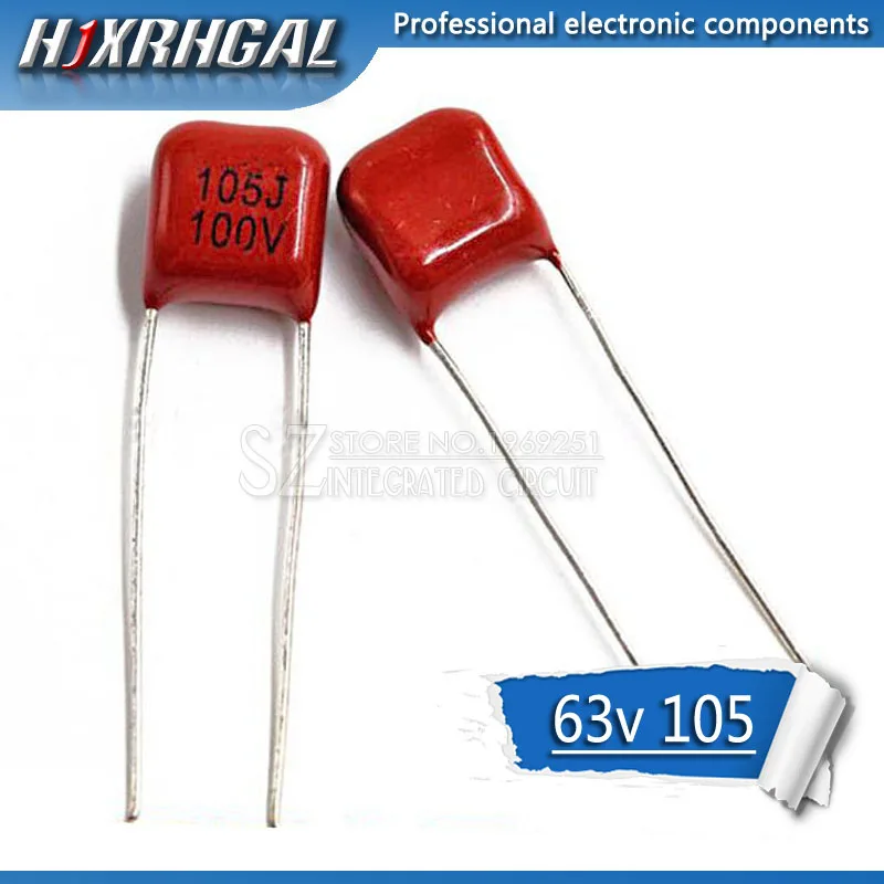 10 шт. 63V105J 1 мкФ шаг 5 мм 63 в 105 1000nf CBB полипропиленовый пленочный конденсатор