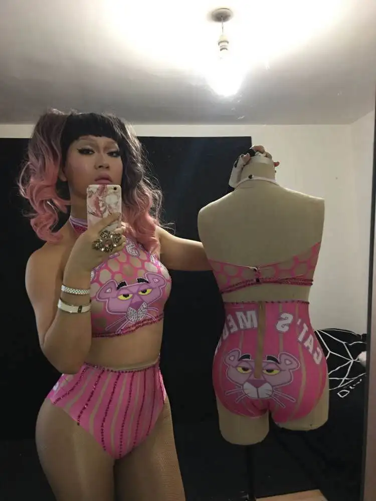 لطيف الوردي بيكيني عالية الخصر قصيرة مجموعة مثير النساء عرض مسرحي ارتداء المصفقين احتفال حزب اللباس زي لعبة الزي